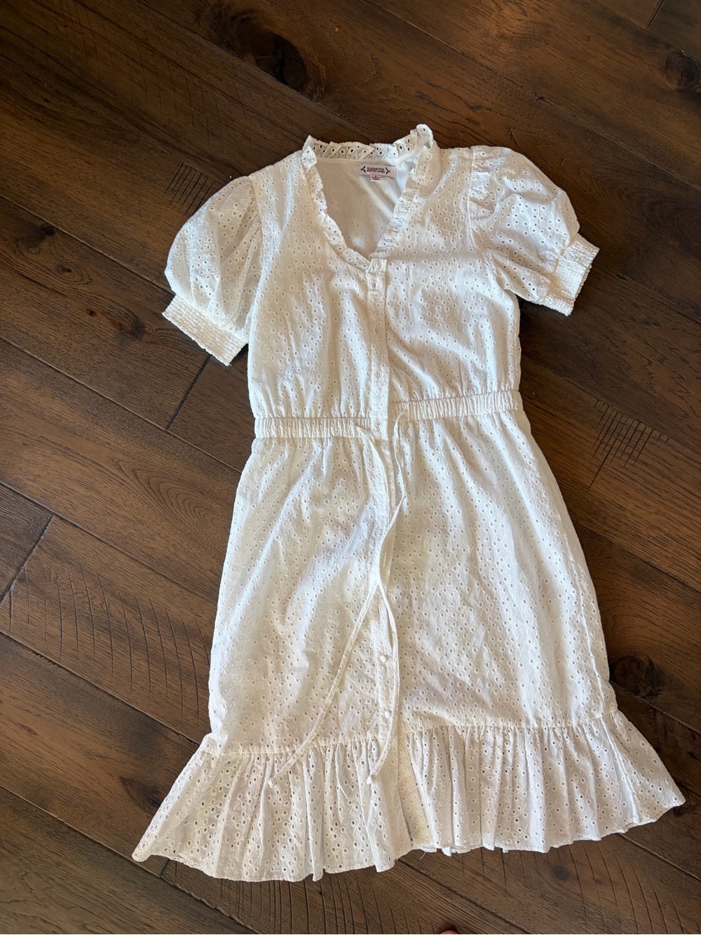 Nanette Lepore White Eyelit Embroidered Midi dress size 2 puff sleeve cottagecor